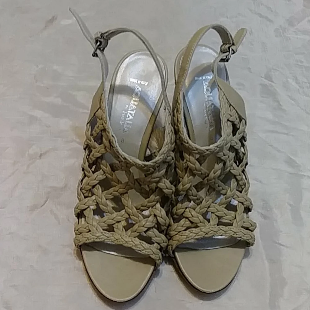 Aquatalia Caged Leather Slingback Wedge Sandal